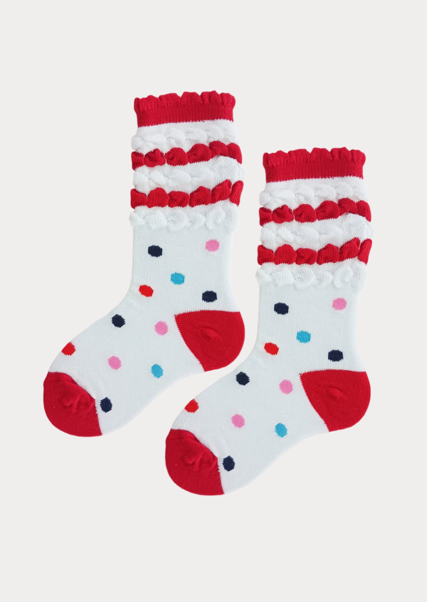 Candy Dots Poufy Girls Ankle Socks In Red 4-6 Year Red