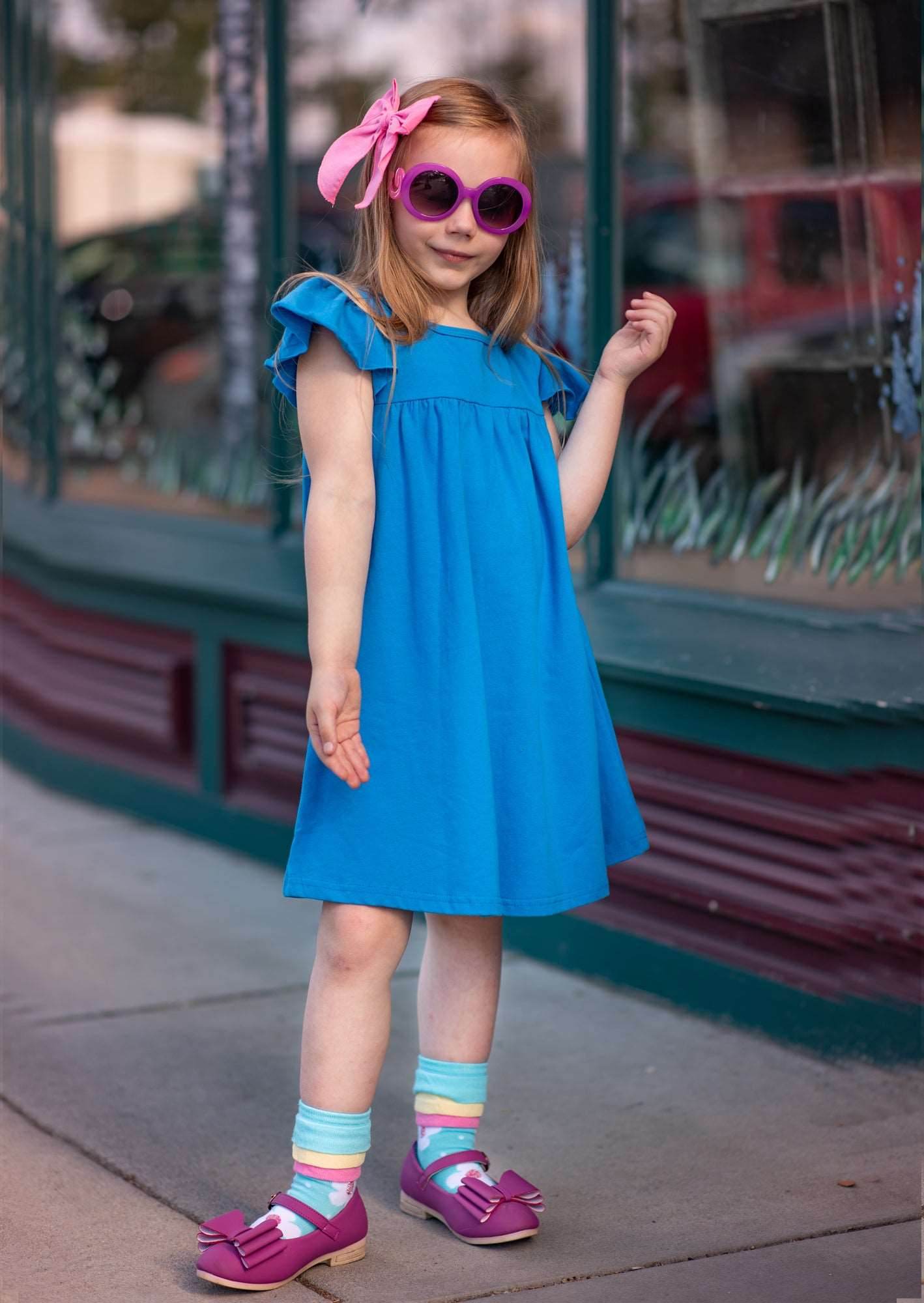 Girls Dress in Medium Blue