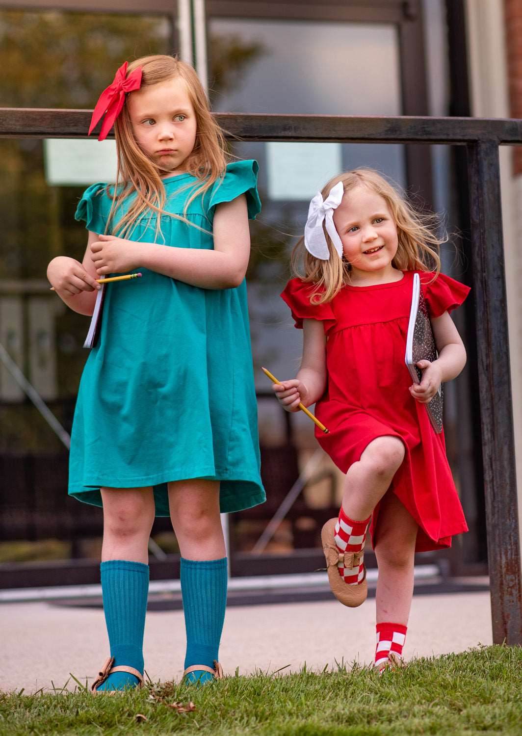 Abigail Girls Dress in Teal or Red