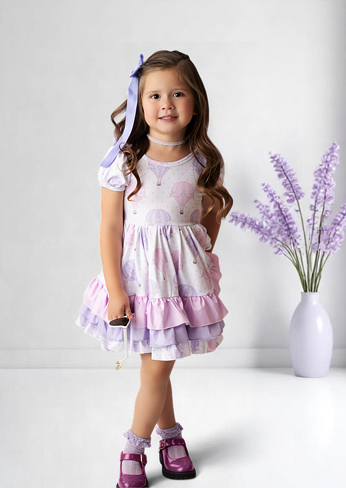 Pink & Lavender Baby Toddler Girl Hot Air Balloons Birthday Twirl Dress
