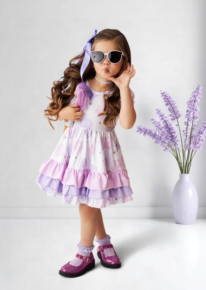 Pink & Lavender Baby Toddler Girl Hot Air Balloons Birthday Twirl Dress