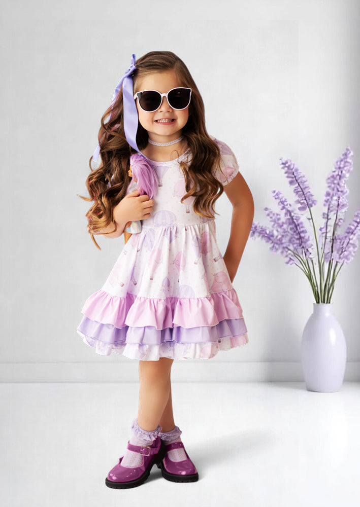 Pink & Lavender Baby Toddler Girl Hot Air Balloons Birthday Twirl Dress
