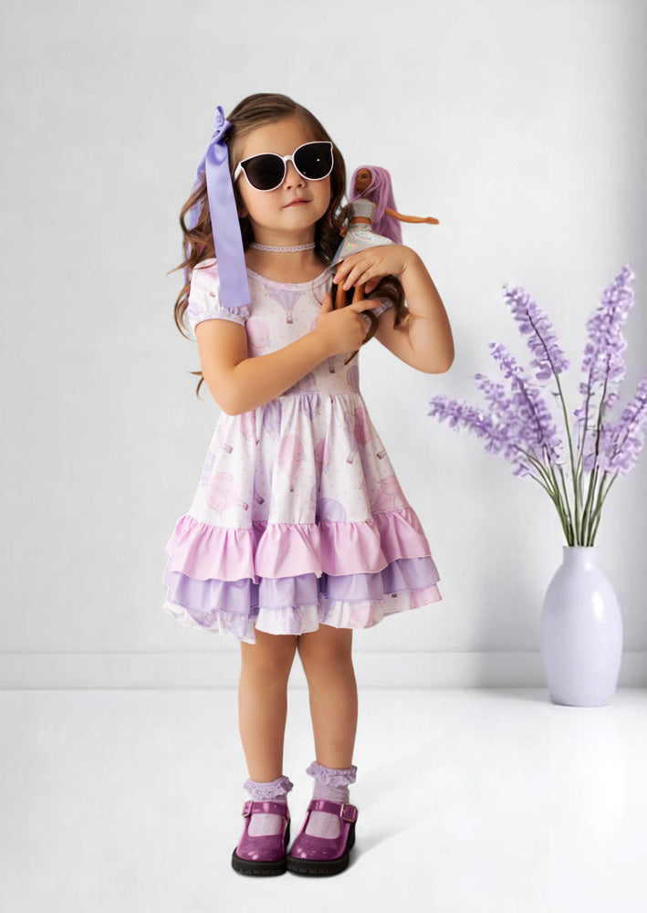 Pink & Lavender Baby Toddler Girl Hot Air Balloons Birthday Twirl Dress