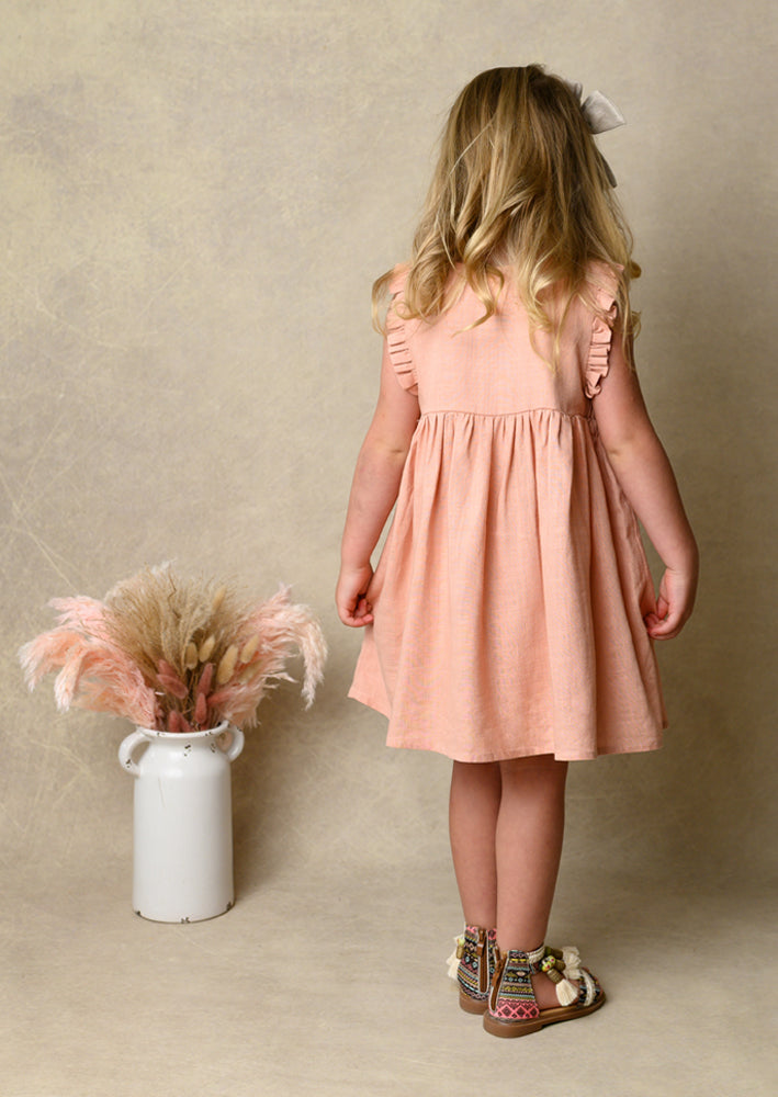 Girls Pink Vintage Linen Dress