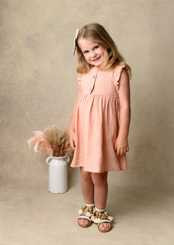 Girls Pink Vintage Linen Dress