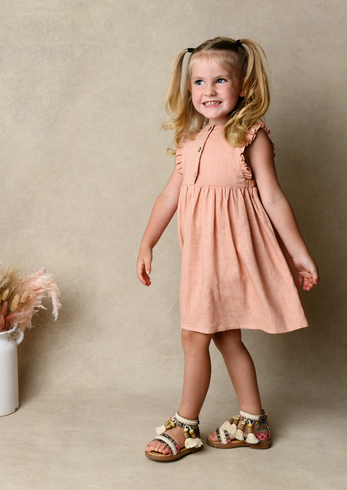 Girls Pink Vintage Linen Dress