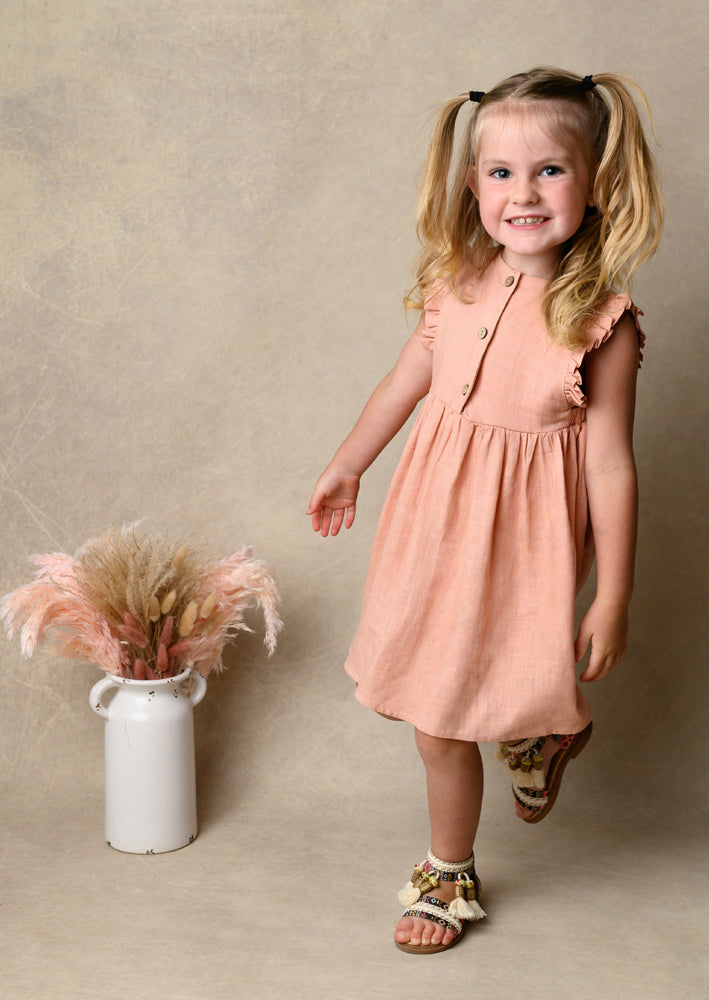 Girls Pink Vintage Linen Dress