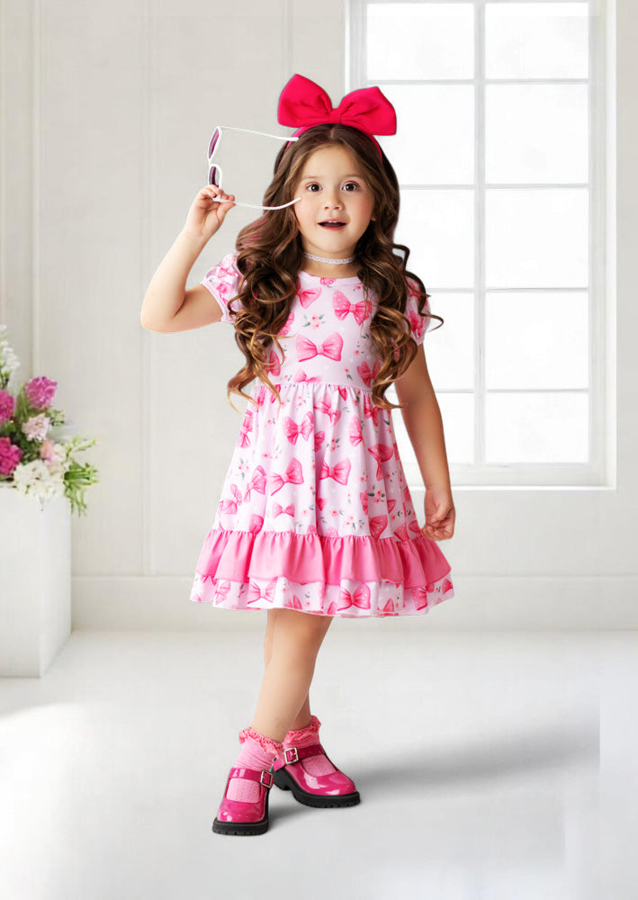 Toddler Girl Barbie Pink Birthday Bows Twirl Dress