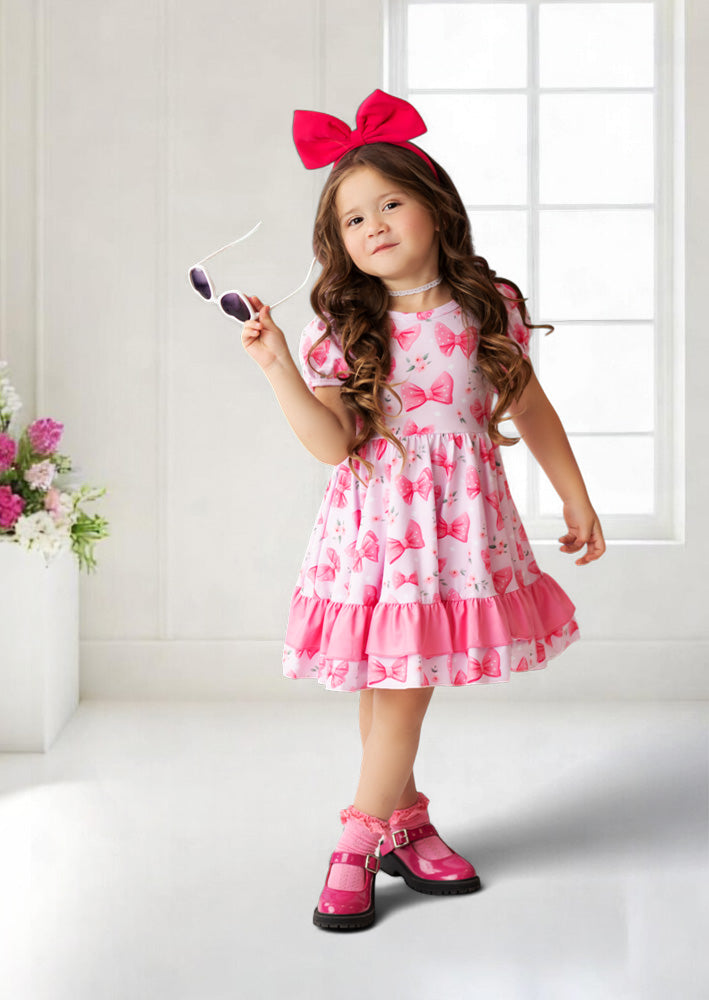 Toddler Girl Barbie Pink Birthday Bows Twirl Dress