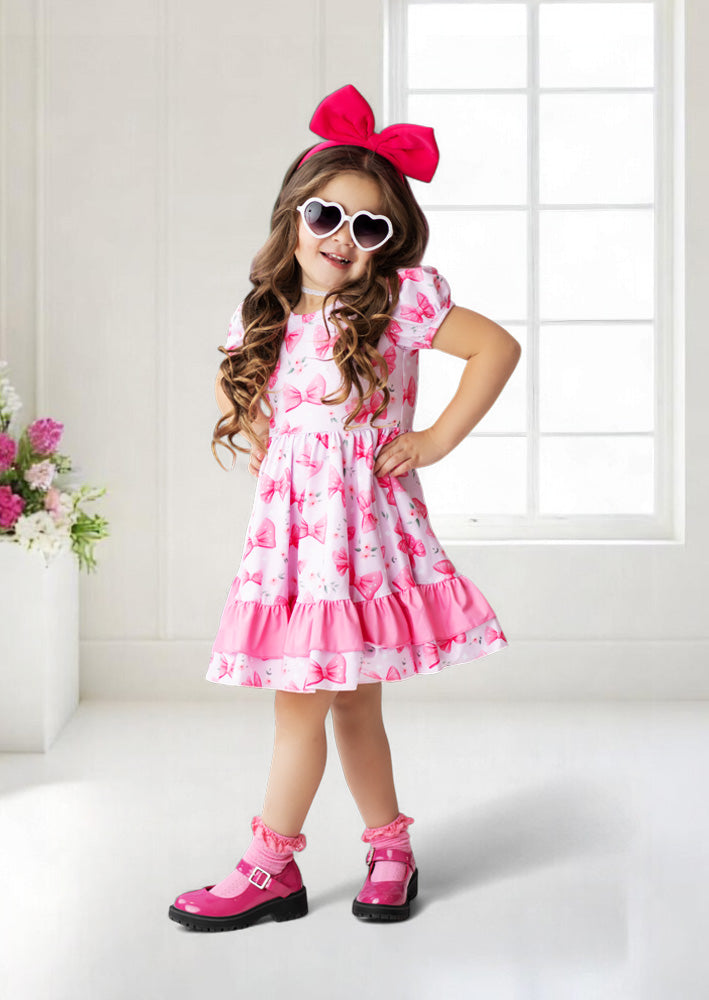 Toddler Girl Barbie Pink Birthday Bows Twirl Dress