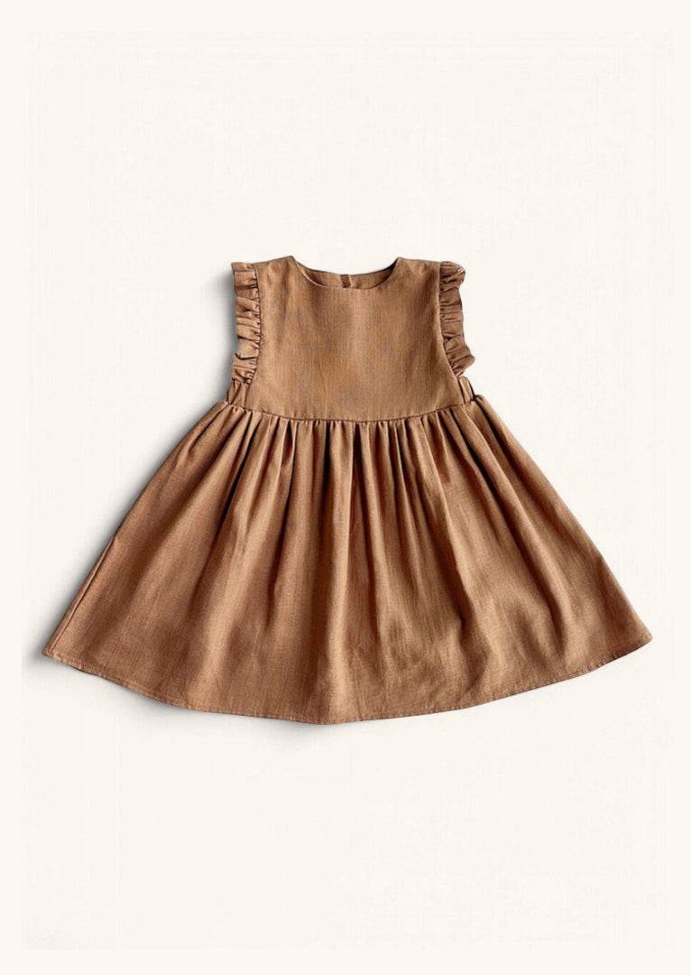 Brown Vintage Girls Linen Dress