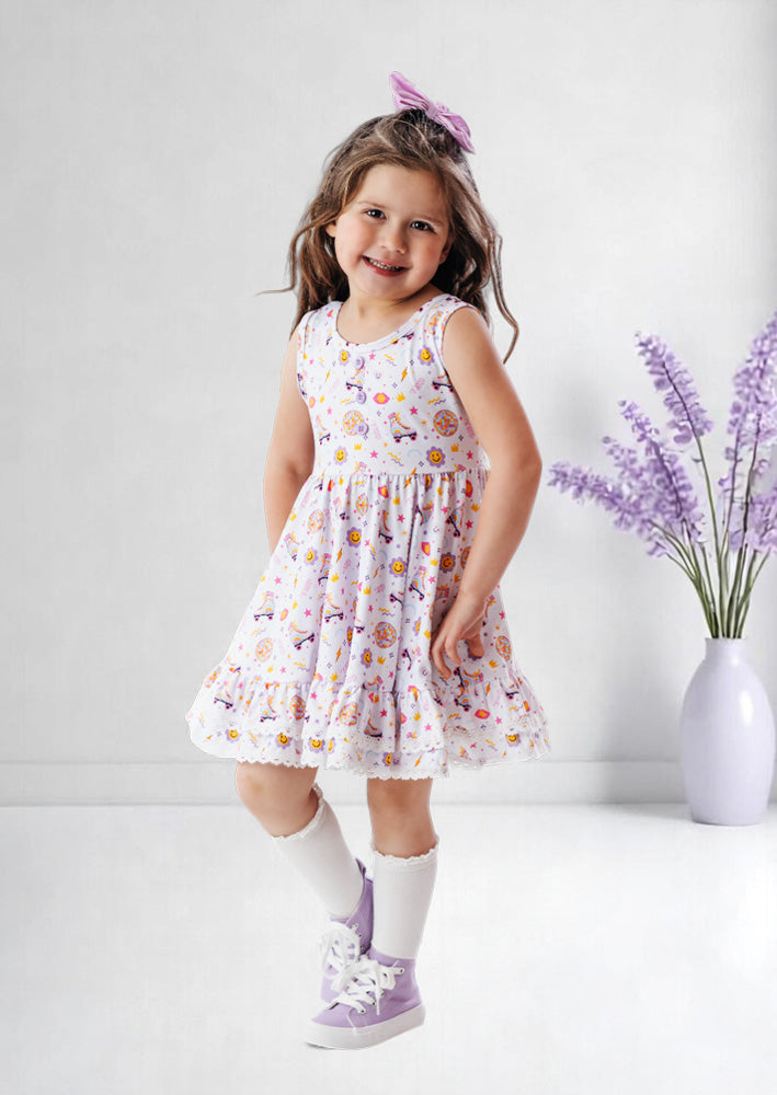 Retro Skates Print Toddler Girl Twirl Dress