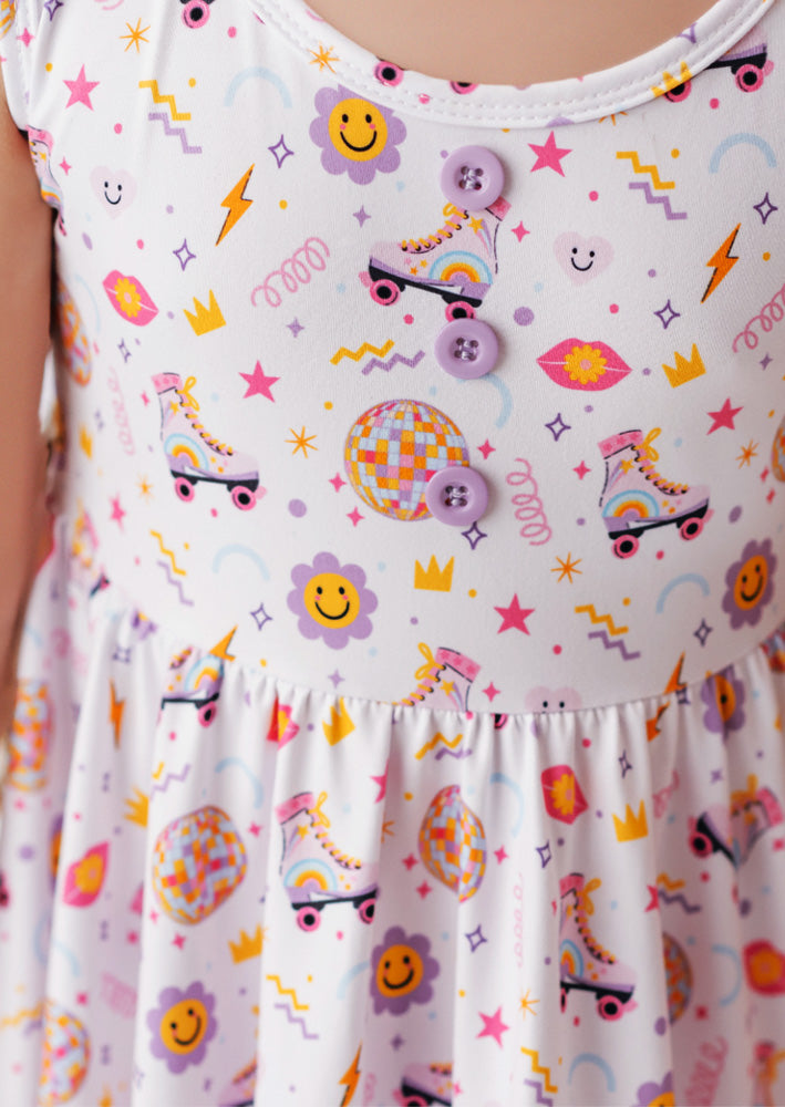 Retro Skates Print Toddler Girl Twirl Dress