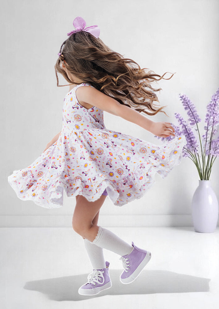 Retro Skates Print Toddler Girl Twirl Dress