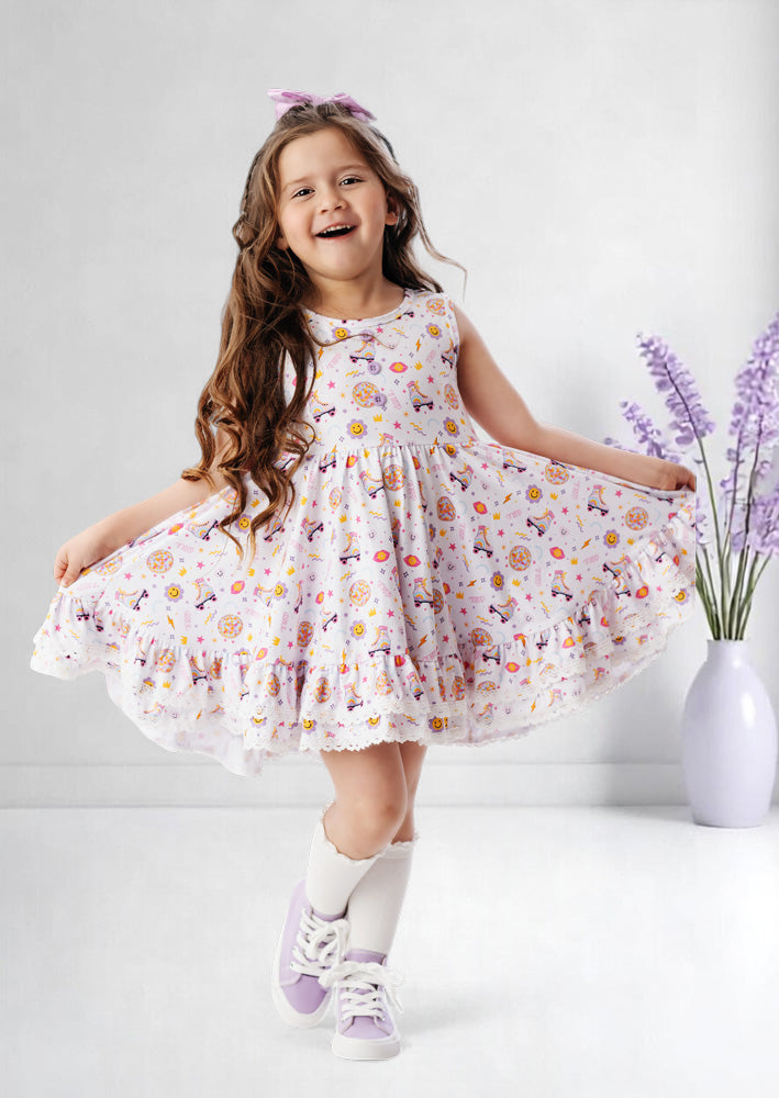 Retro Skates Print Toddler Girl Twirl Dress