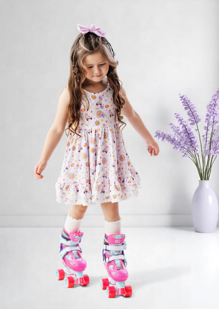 Retro Skates Print Toddler Girl Twirl Dress