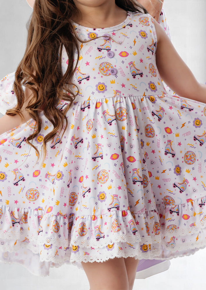 Retro Skates Print Toddler Girl Twirl Dress