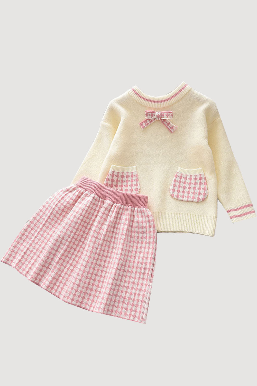 Check Pocket Sweater with Skirt Set