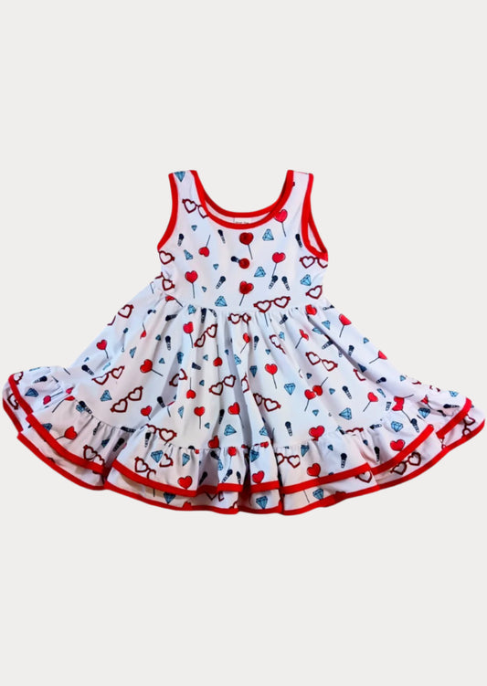 White Lollipop Hearts Twirl Dress