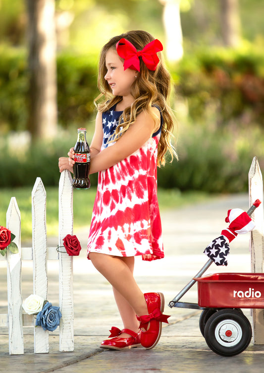 Toddler Girls Americana Red White & Blue Tie Dye Dress