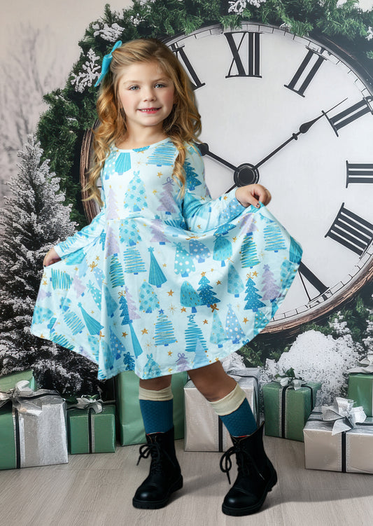 Toddler Girl Christmas Twirl Dress in Blue