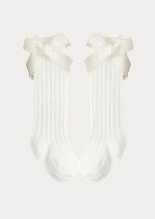 Toddler Girls Velvet Bow Knee Socks White
