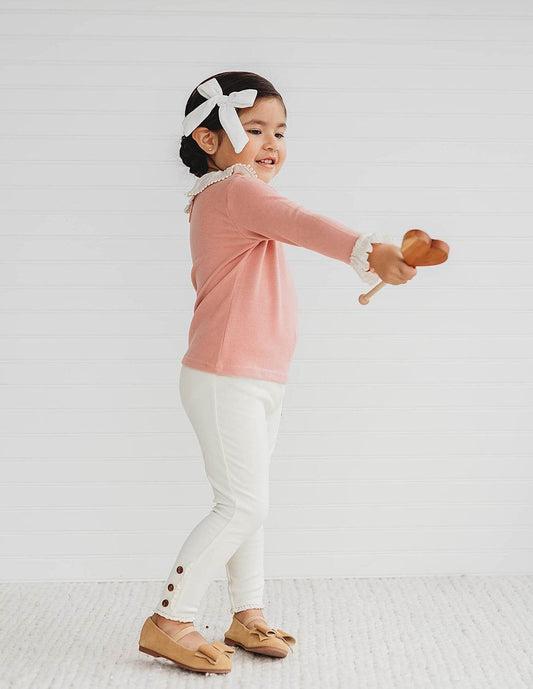 toddler girl Button Leggings in Cream