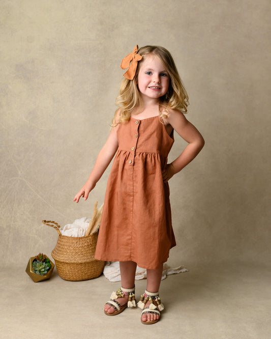 Girls Brown Linen Cami Dress