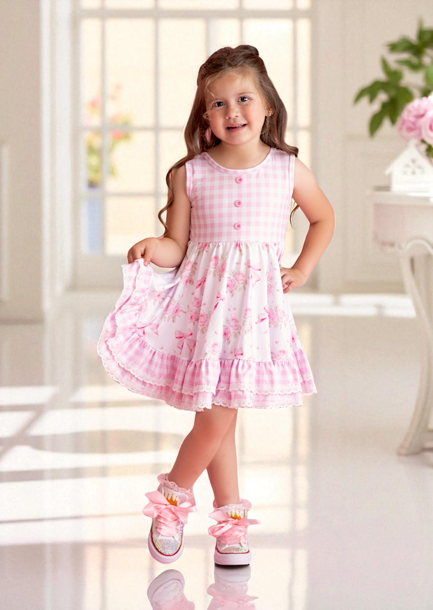 Baby Toddler & Girls Pink Ribbon Rose Twirl Dress