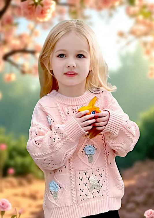 Toddler Girls Pink Handknit Sweater