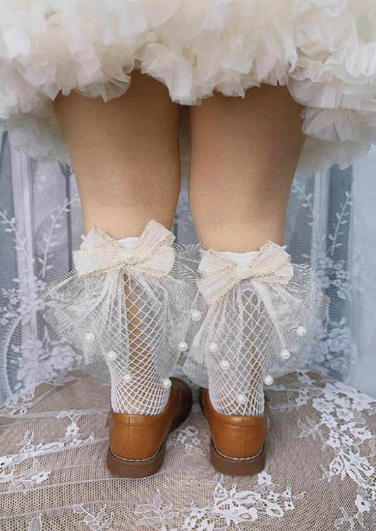 Girls Fancy Bow Fishnet Knee Socks