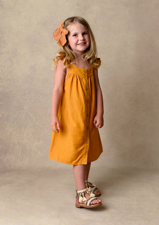 Baby Toddler Girls Gold Linen Ruffle Dress