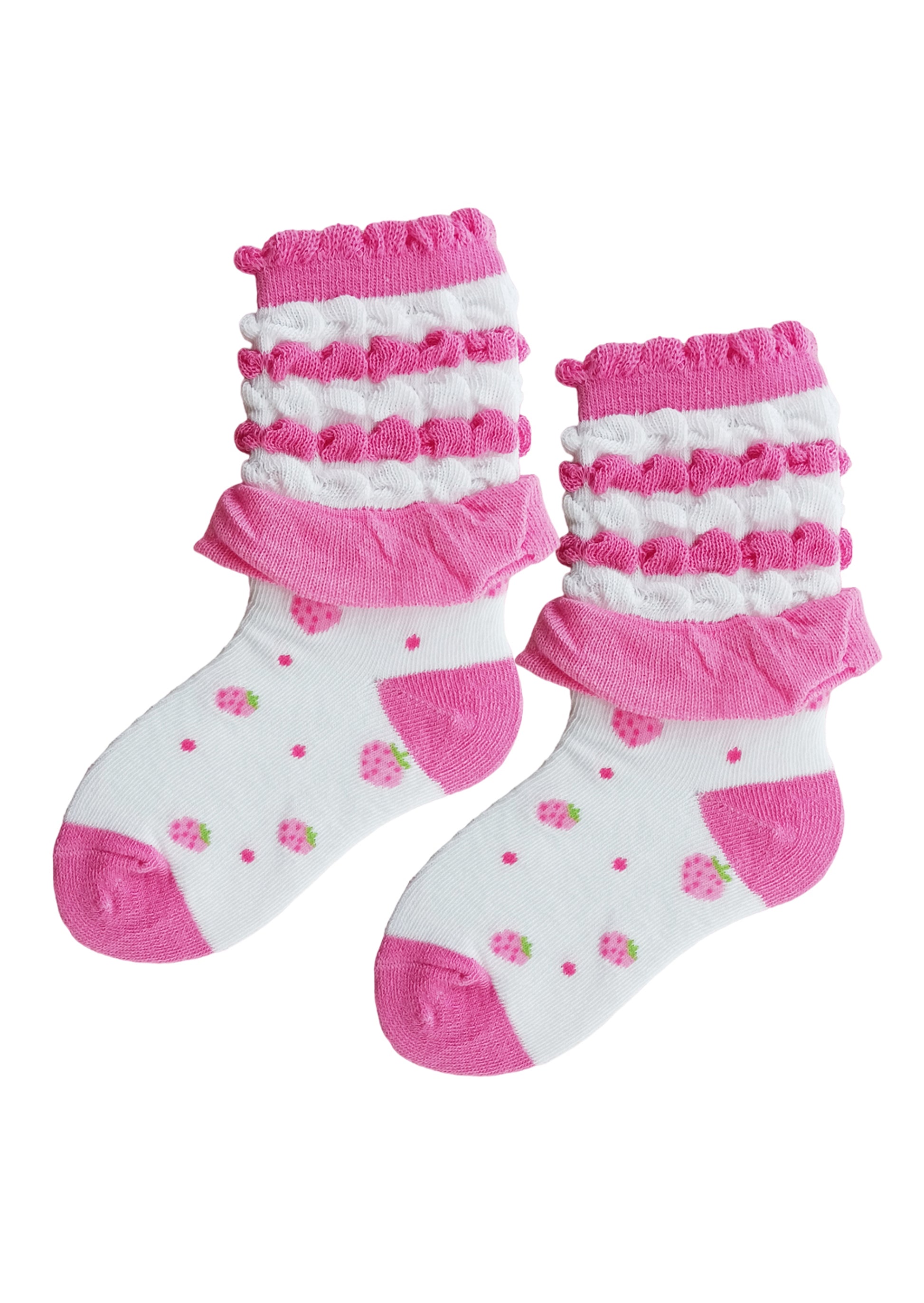 Toddler Girls Candy Ruffle Pink & White Strawberry Ankle Socks 4-6 Year White Strawberry