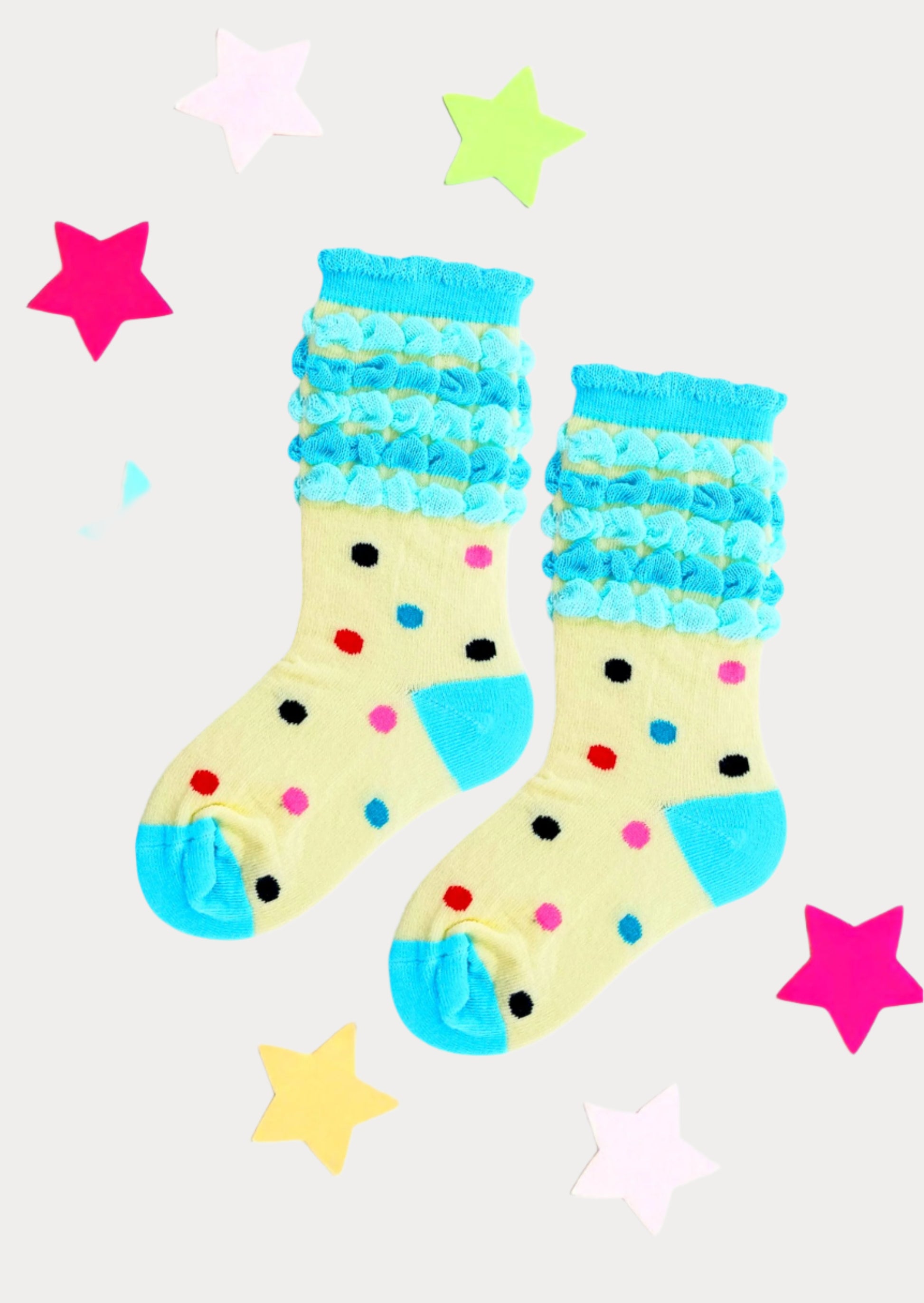 Candy Dots Poufy Girls Ankle Socks In Aqua