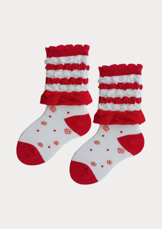 Girls Candy Ruffle Red Strawberry Ankle Socks