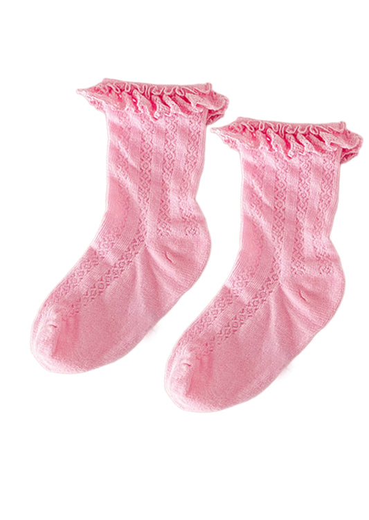 Ruffle Lace Midi Socks 1-3 Year Pink
