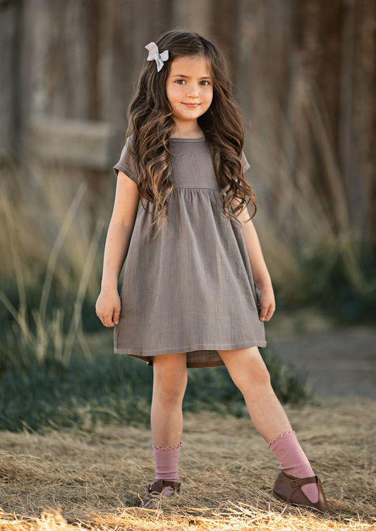 Storm Gray Girls Country Linen Dress