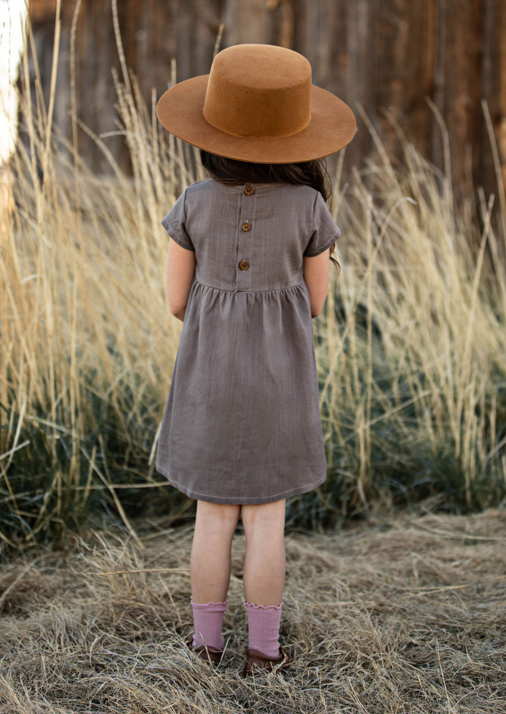 Storm Gray Girls Country Linen Dress