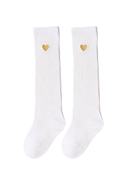 Girls Over the Knee Heart Ribbed Sock (Sizes 1-10Years) White