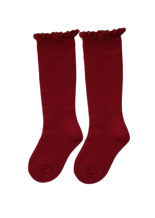 Lace Top Knee Socks (Sizes 0-5Yrs) Burgundy