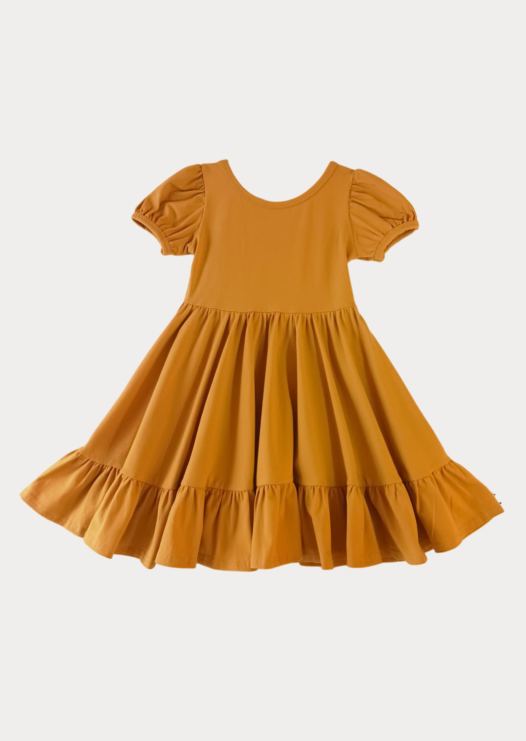 Puff Sleeve Twirl Dress in Gold