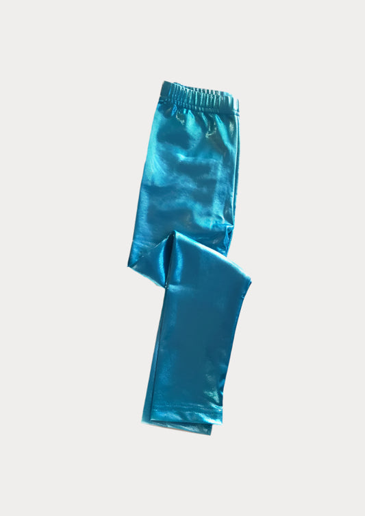 Toddler Girl Turquoise Lame Leggings