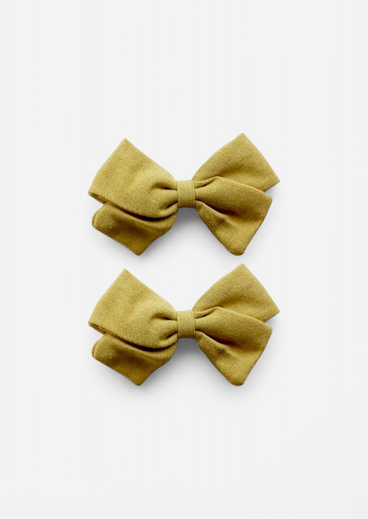 Luxury Linen Pinwheel Hair Bow Set | Light Gold