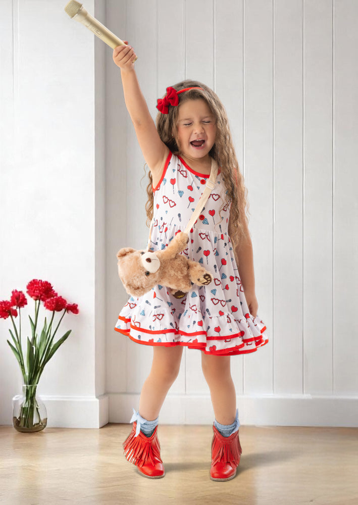 Girls Red & White Lollipop Hearts Twirl Dress