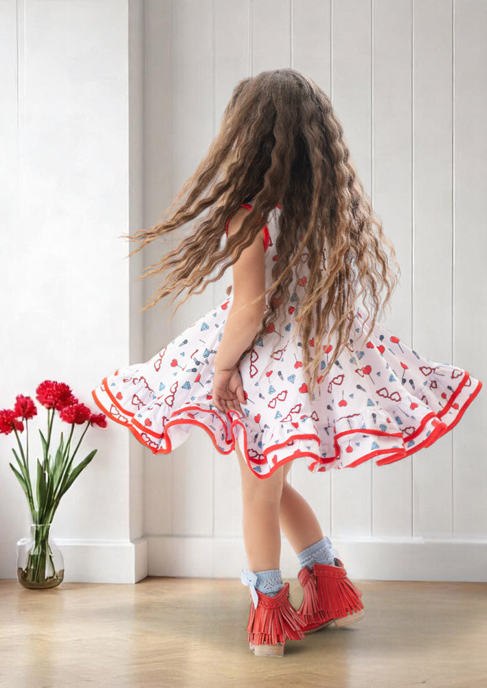 Girls Red & White Lollipop Hearts Twirl Dress