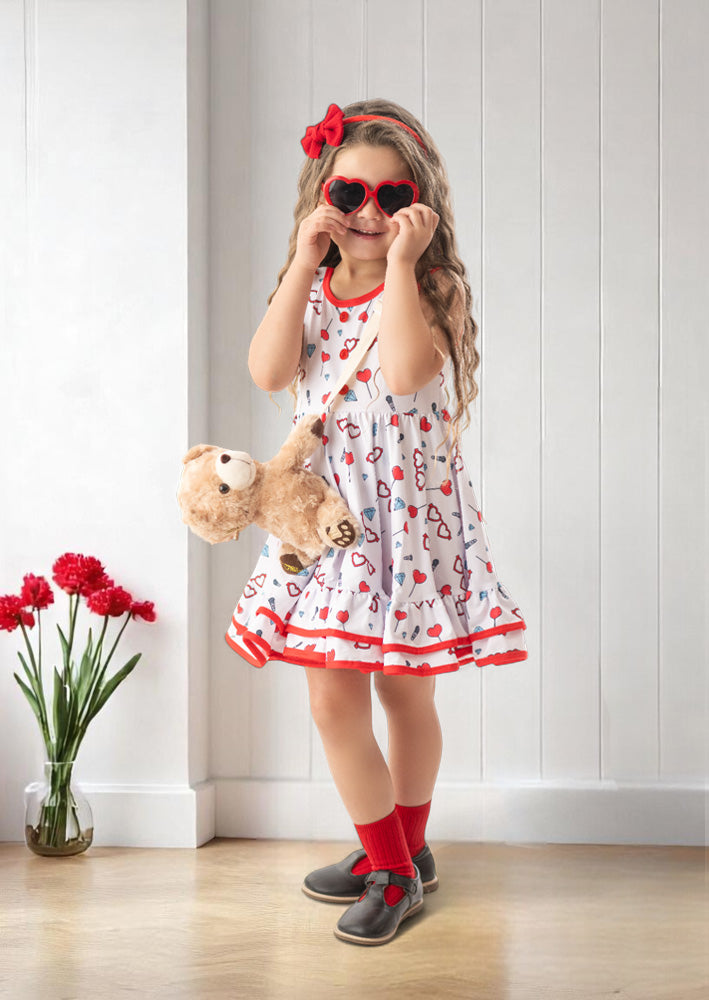 Girls Red & White Lollipop Hearts Twirl Dress