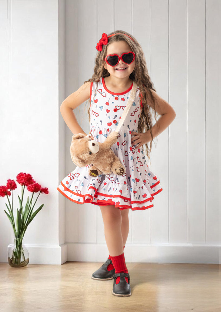 Girls Red & White Lollipop Hearts Twirl Dress
