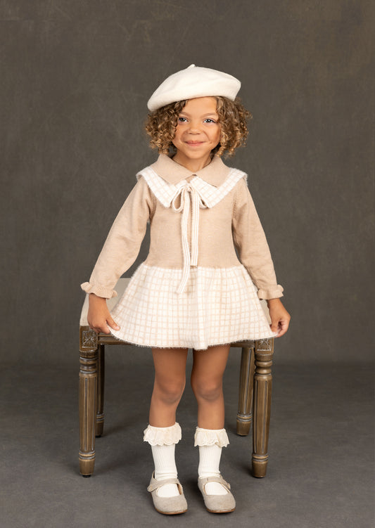 Meghan Sweater Dress Set | Beige Plaid