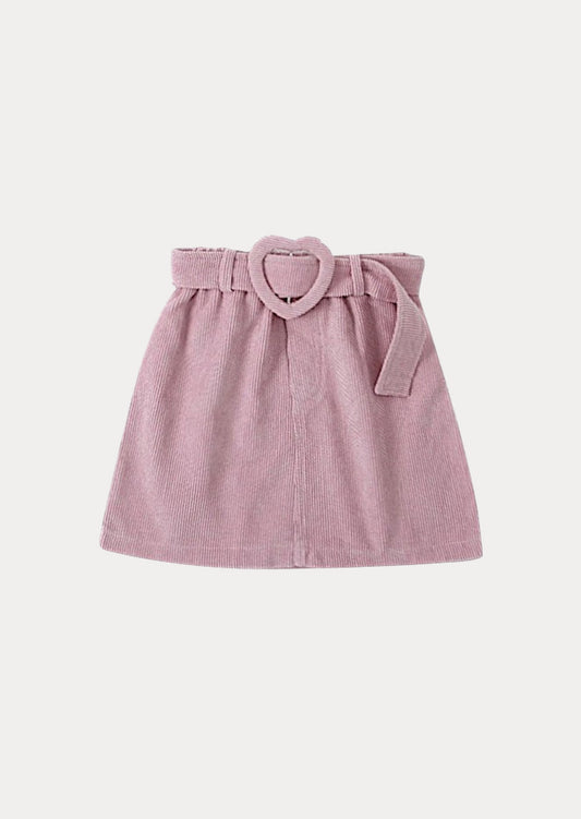 Heart Buckle Skirt | Pink Corduroy
