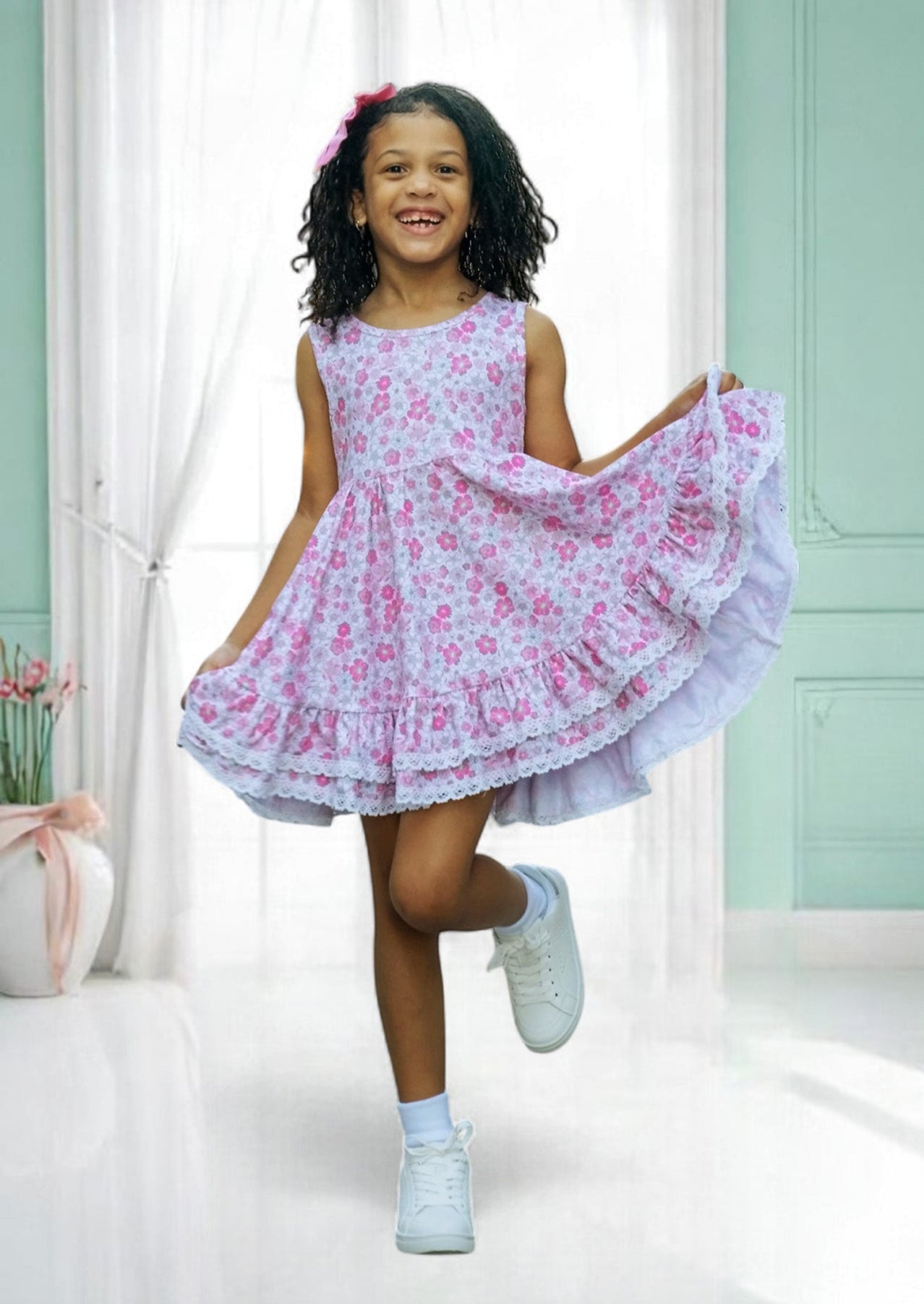 Toddler Girls Pink Print Twirl Dress